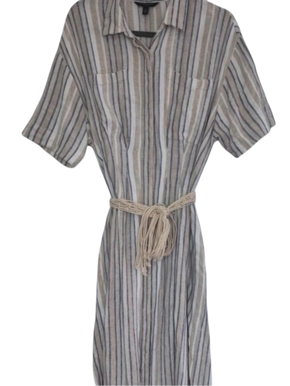 Banana Republic Beige and Blue Striped Linen Shirt